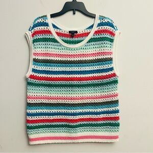 Talbots Crochet Knit Top Sleeveless Colorful Rainbow Stripe Size S Petite